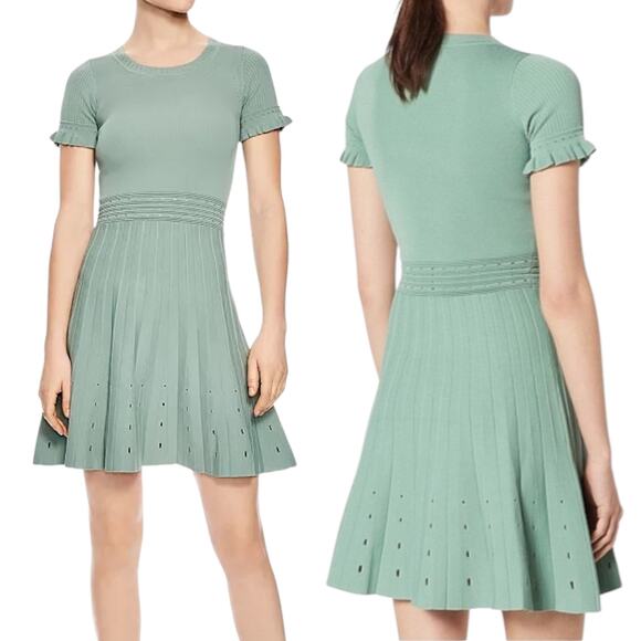 Sandro Women’s ‘Etor’ Eyelet-Detail Pleated Knit Dress Green Size 40 FR 8 US